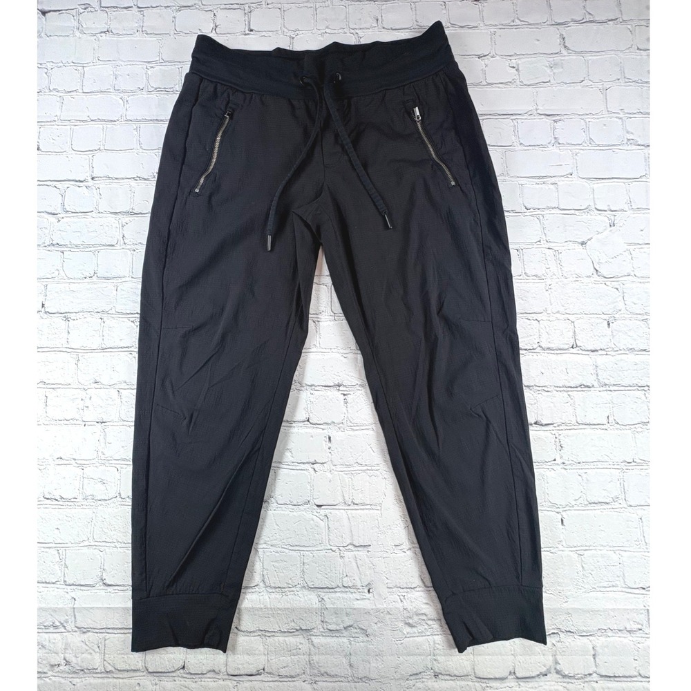 Athleta Ankle Pants Women 8 Petite Black Zipper Pockets Drawstring Tapered